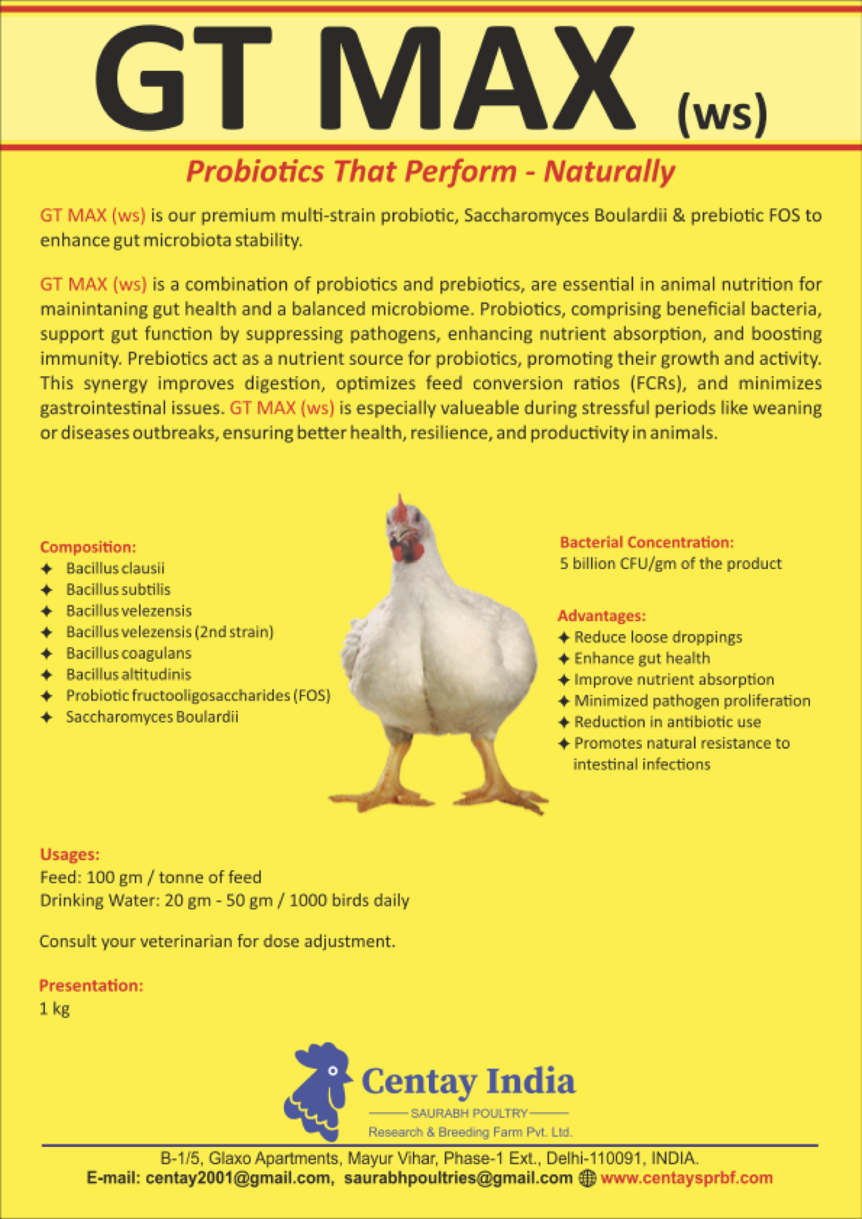 GT MAX (ws) probiotic product literature